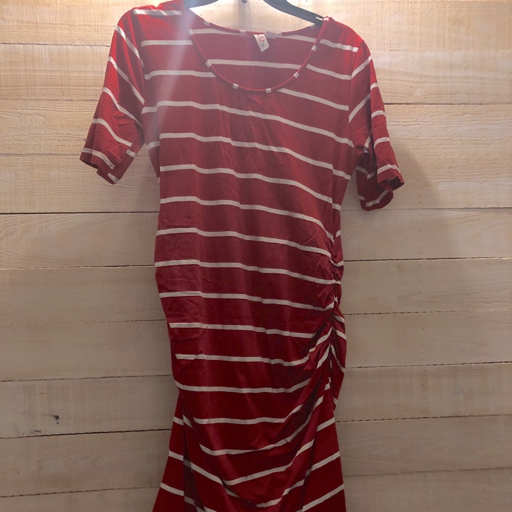 Red and White Striped Maternity Dress